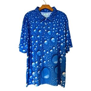 Obnoxious Golf Men XL Blue Water Drop Print Polo Shirt The OG of Loud Golf